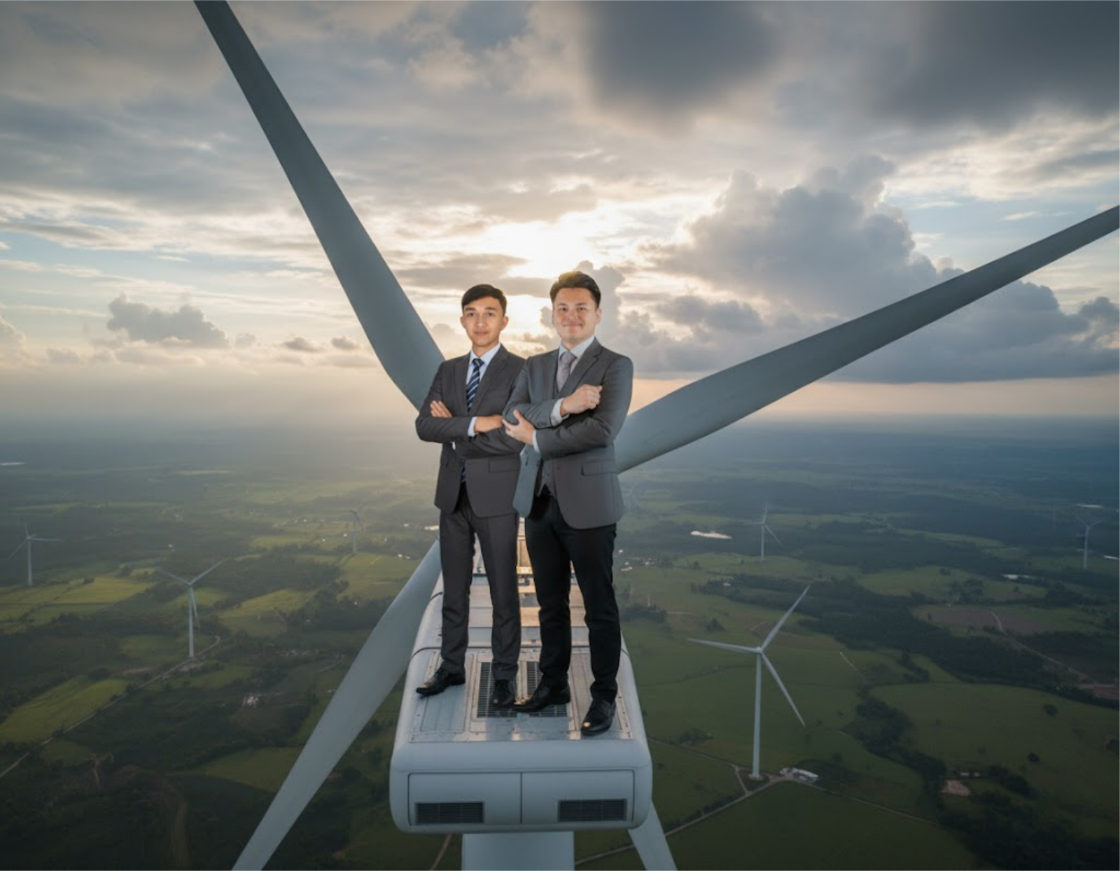 Modern wind turbines in a field